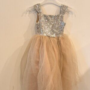 Gold Sequin with Blush Pink Tulle Flower Girl Dress